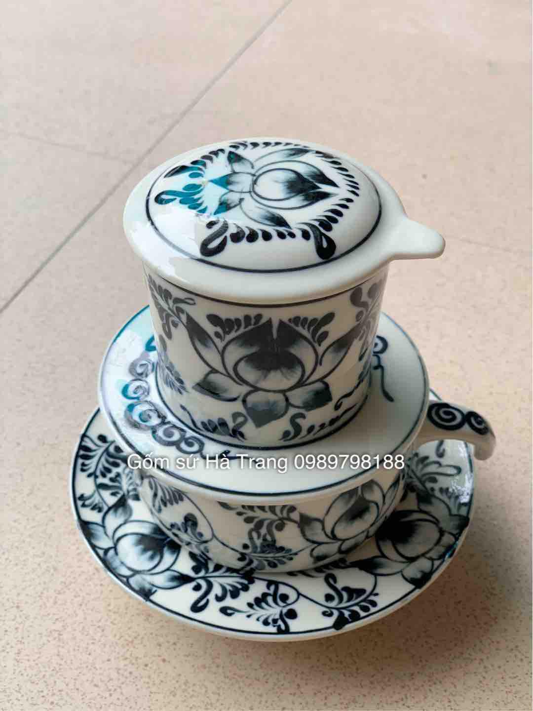 Phin pha cafe gốm sứ Bát Tràng vẽ sen