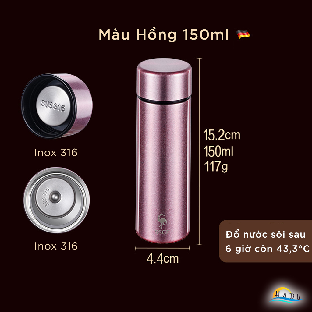 Bình giữ nhiệt mini cute150ml cafe cao cấp inox 316 đạt chất lượng đức ssgp