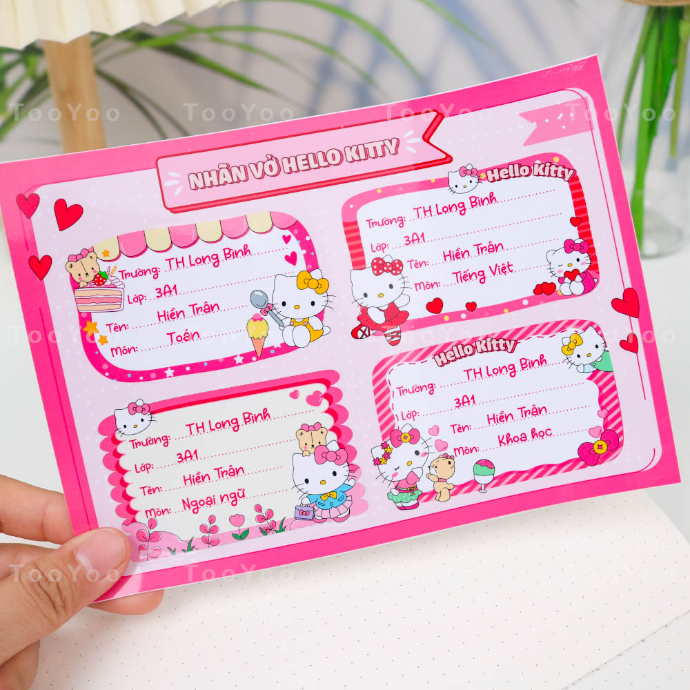 Nhãn vở Hello Kitty in theo yêu cầu dễ thương cute TooYoo BK00328
