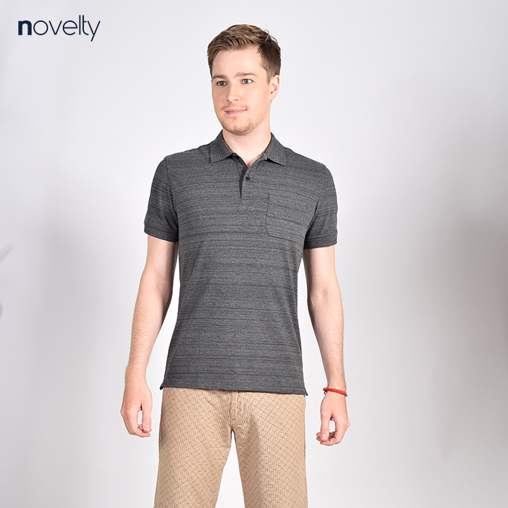 Áo Polo nam Novelty thiết kế melange không túi NATMMDMCSR181129N - Đen
