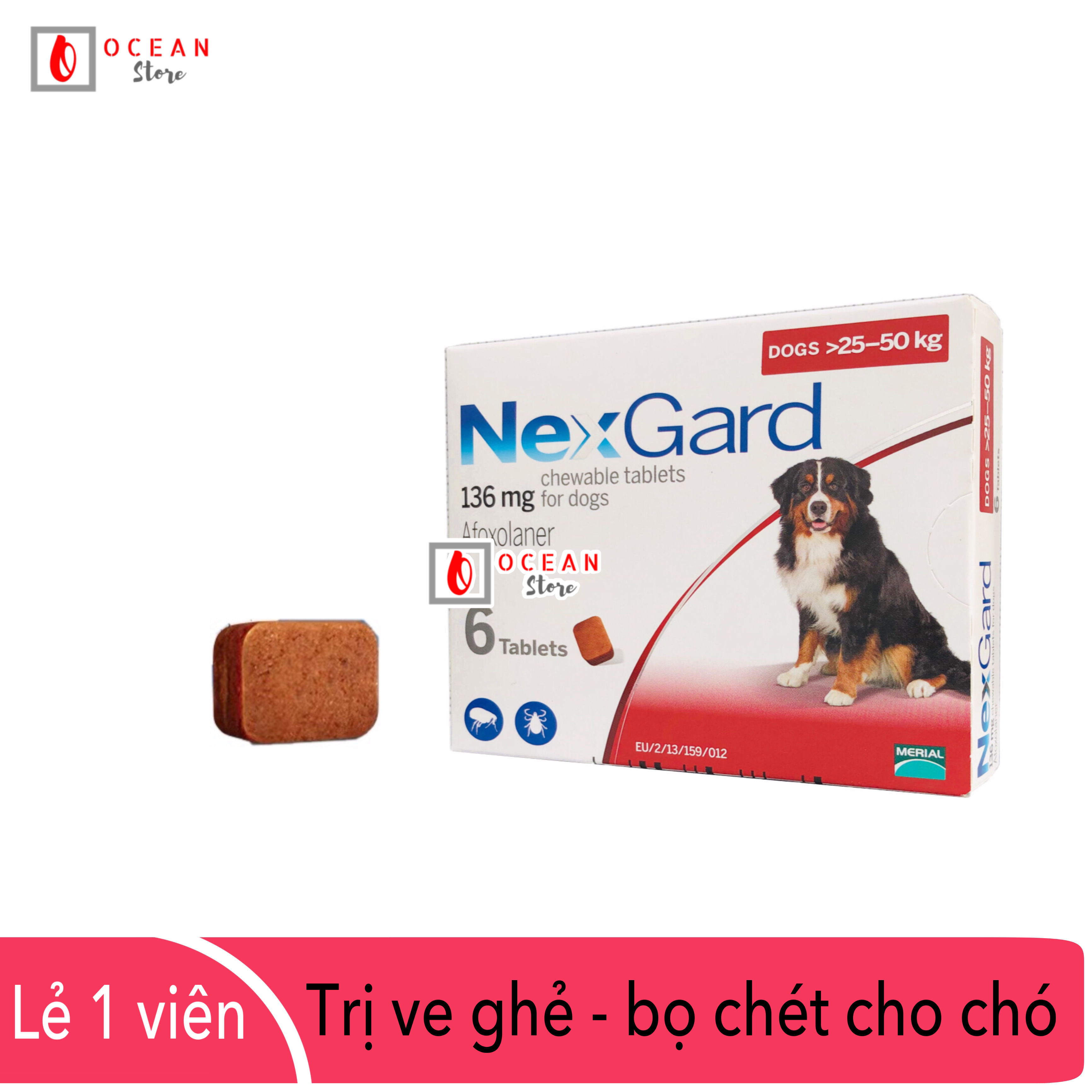 Thuốc diệt ve ghẻ, bọ chét trên chó - 1 viên Nexgard cho chó 25-50kg (1 tablet 25-50kg - No Box)