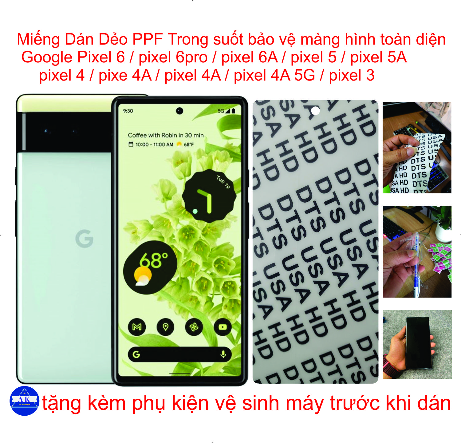 Dán dẻo ppf mặt trước google pixel 6 / pixel 6a / pixel 6pro / pixel 5 / pixel 5a / pixel 4a / pixel 4 / pixel 4a