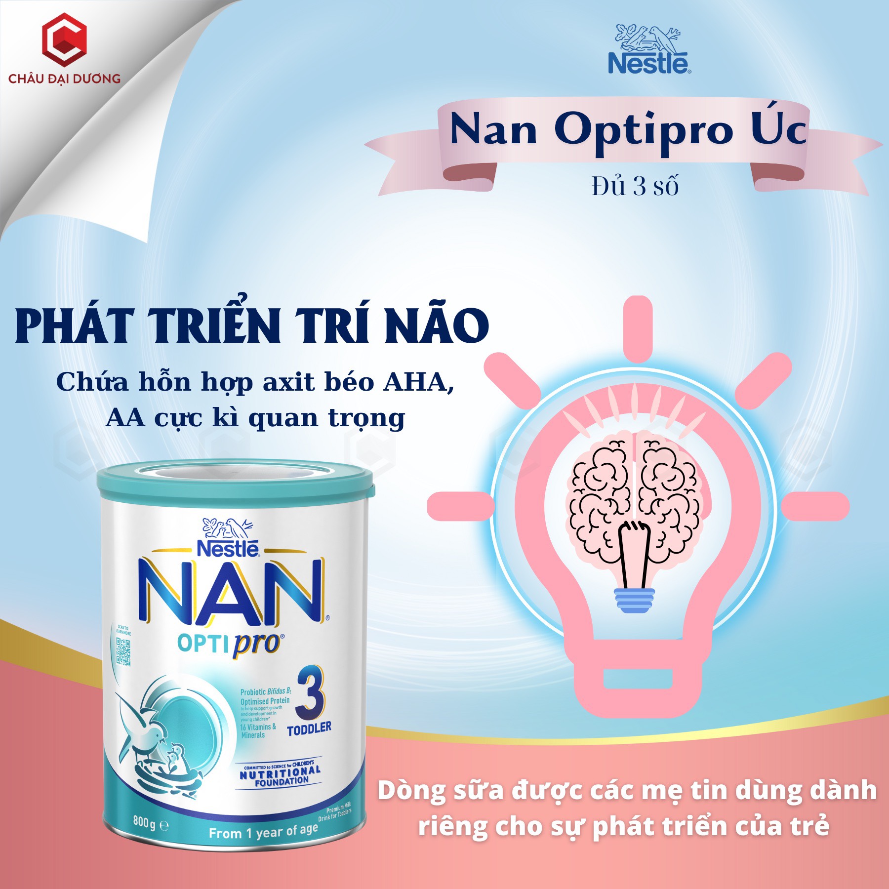 Sữa NAN OPTIPRO ÚC lon 800gram đủ số dinh dưỡng cho bé