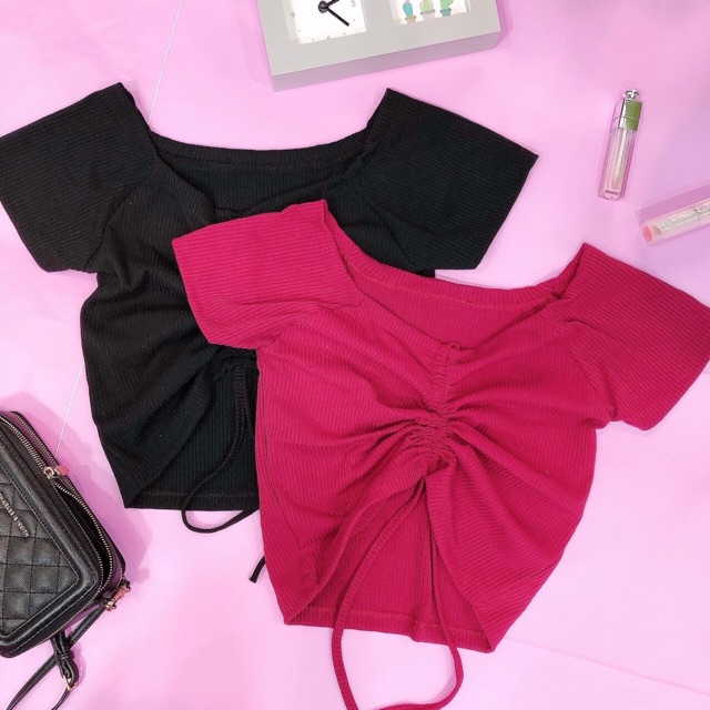 Áo Croptop Dây Rút Mặc Được 2 Kiểu