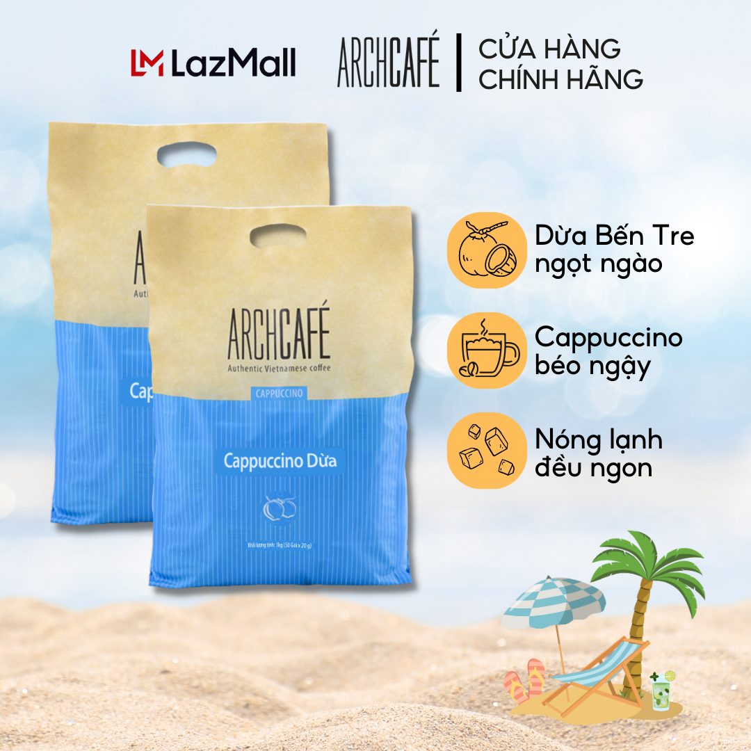 Combo 2 Túi Cà phê Cappuccino Dừa - Cafe hoà tan Archcafé (túi 50 gói x 20g)