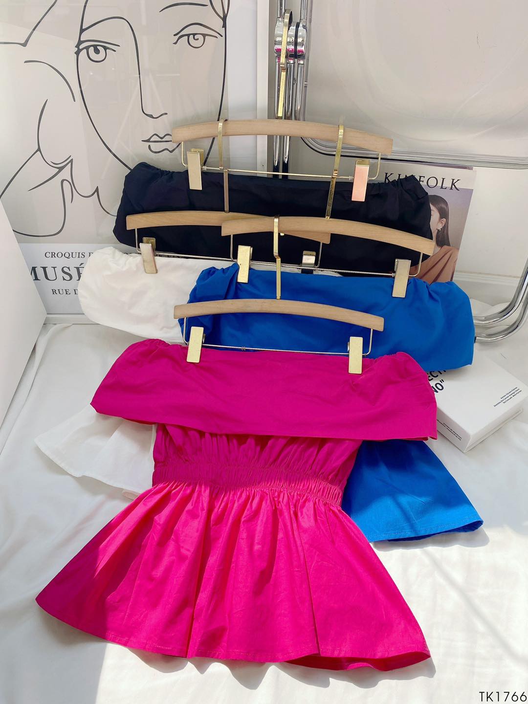 [Ảnh thật] Áo peplum trễ vai thun bo eo xinh xắn