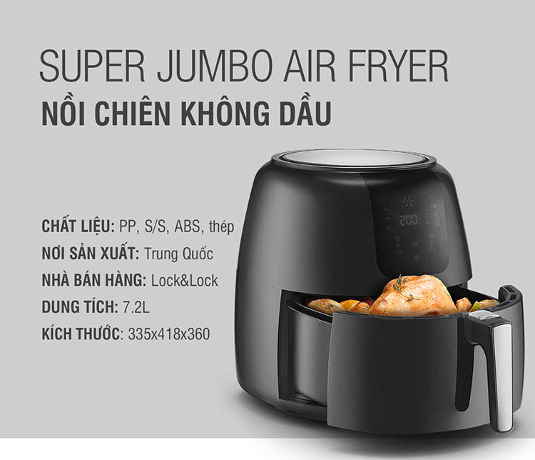 >> BÁO GIÁ CHẢO CHIÊN LOCK | Shopee Lazada Sendo Tiki mới nhất 76 Nồi Chiên Không Dầu Điện Tử Lock&Lock EJF296BLK (7.2 Lít) - Kèm Chảo Nướng - Hàng Chính Hãng