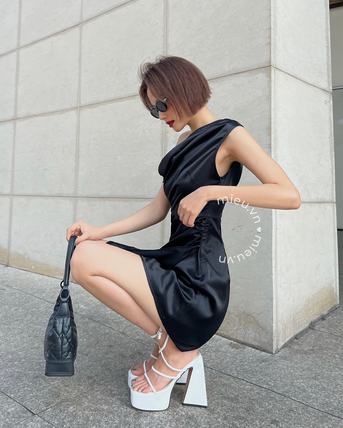 Đầm xòe vai vạt đắp MIEU - JO23