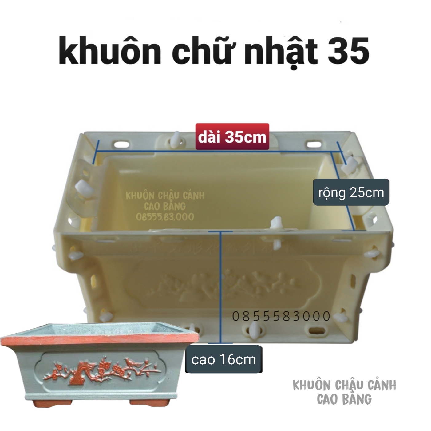 khuôn chậu chữ nhật Bonsai 35*25*16 (khuôn ABS có lòng trong)