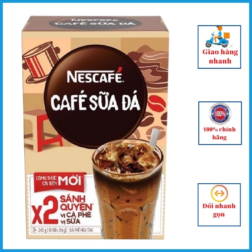 [HCM] NESCAFE cà phê sữa đá X2 sánh quyện (Hộp 10 gói x 24g) MNCFSĐ01