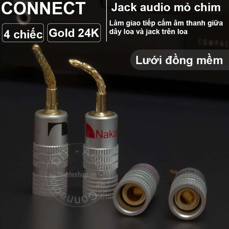 Jack cắm mỏ chim mềm cắm cho cọc loa nhân đồng mạ vàng 24K 1.5mm 4 chiếc