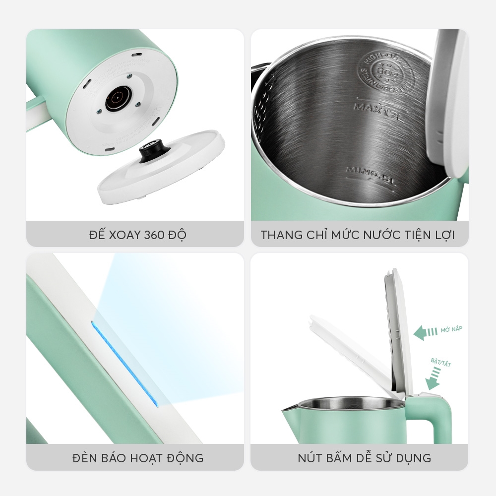 Ấm đun nước siêu tốc Elmich 1,7L KEE 1774 (Mầu Xanh Nhạt, Xanh Đậm, Hồng, Công suất 2.200W, Bảo hành 24 tháng)