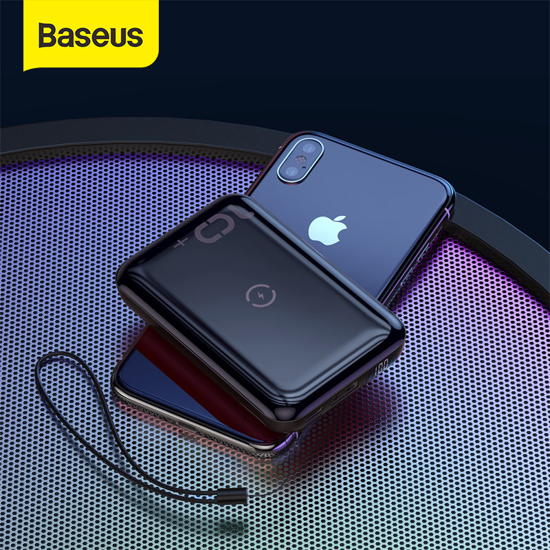 Pin sạc dự phòng Baseus 10000mAh Mini Wireless Charger -Tích hợp Quick Charging cho iphone 11 Pro Samsung Note 10 plus - QC3.0/PD - USB Type C 18W Fast Charging