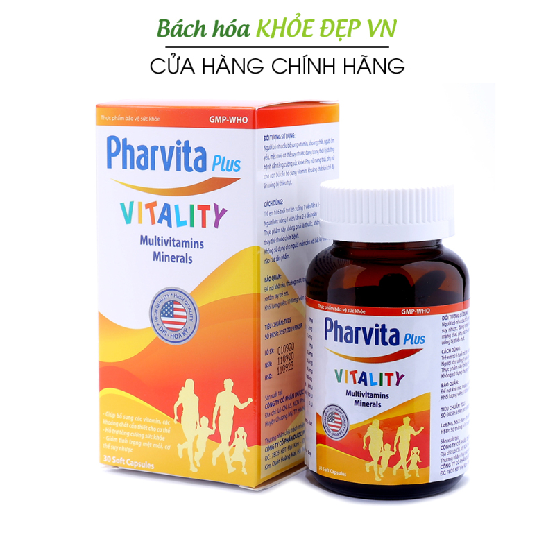 Vitamin tổng hợp Pharvita Plus bồi bổ cơ thể, tăng cường sức đề kháng, giảm mệt mỏi suy nhược - Chai 30 viên cao cấp