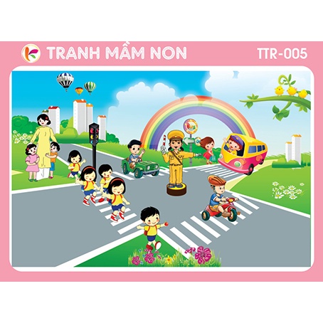 Tranh mầm non - góc tuyền truyền an toàn giao thông 005