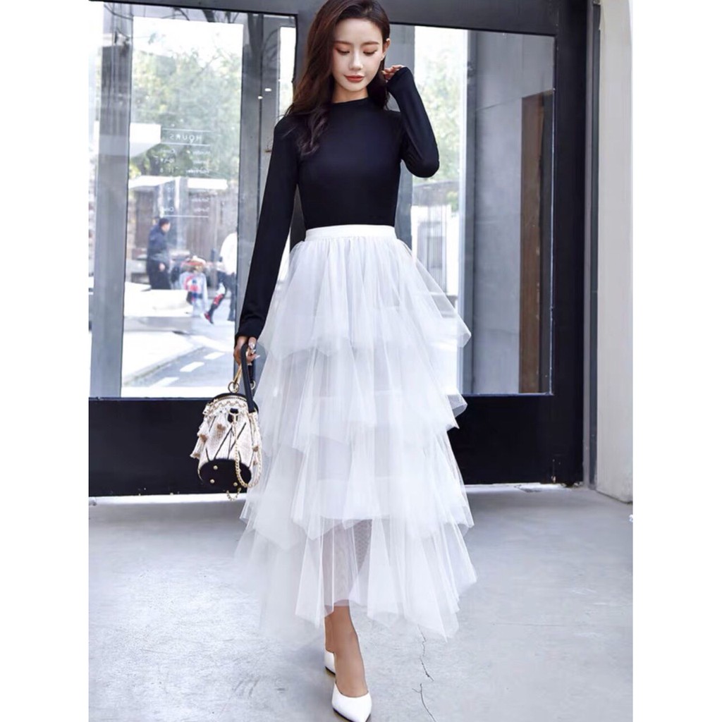 Chân váy lưới 2 lớp dài 4 tầng