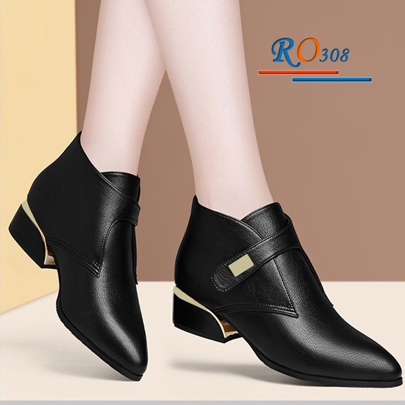 Giày bốt nữ 4cm cổ thấp hàng hiệu Rosata boot nữ RO308