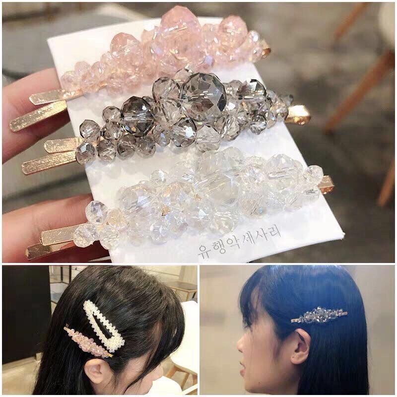 3 kẹp tóc đính đá pha le, Kẹp thời trang, cứng cáp