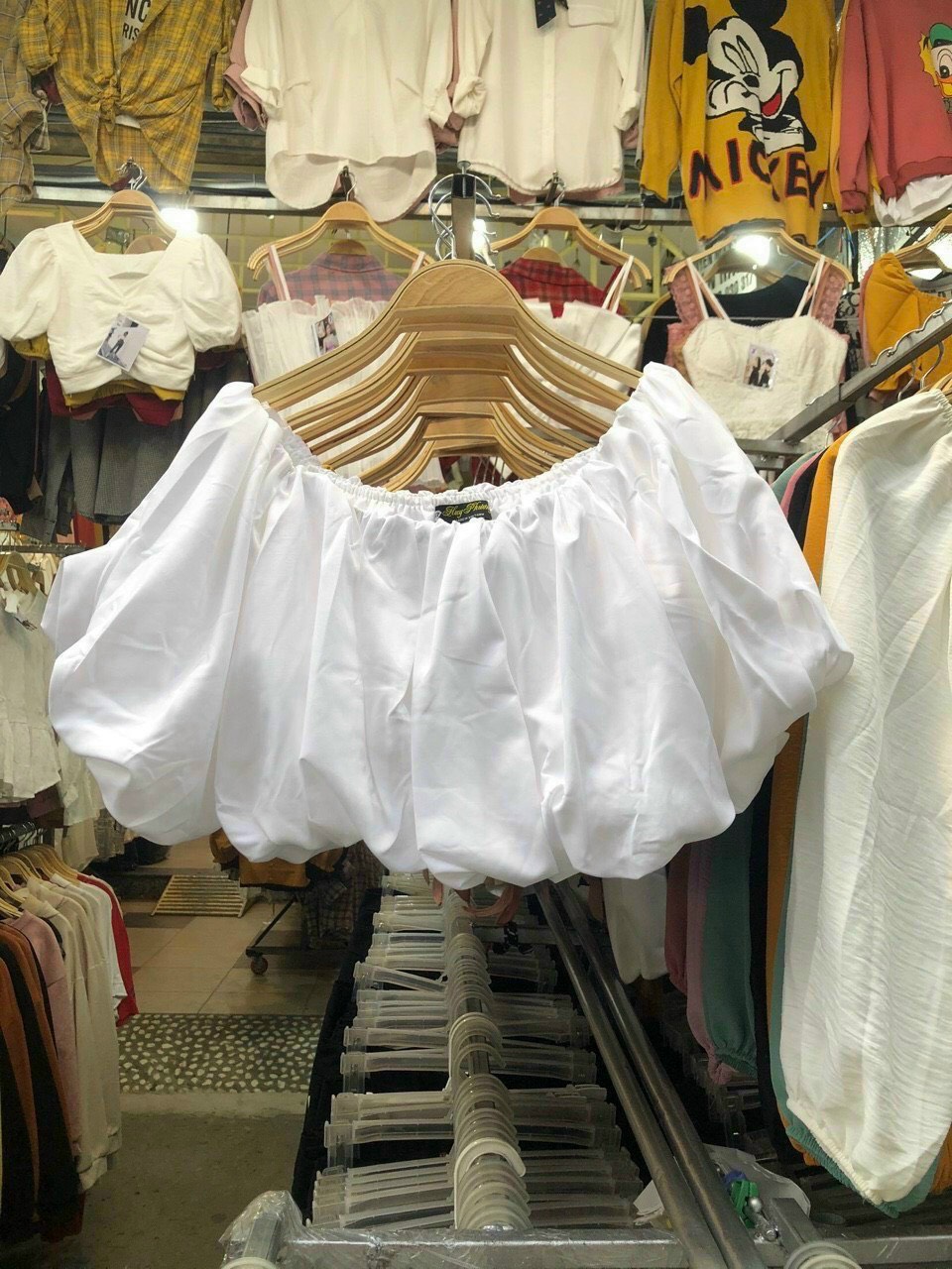Áo croptop bí kiểu nữ chất vải kate lụa bệt vai bo eo siêu cưng