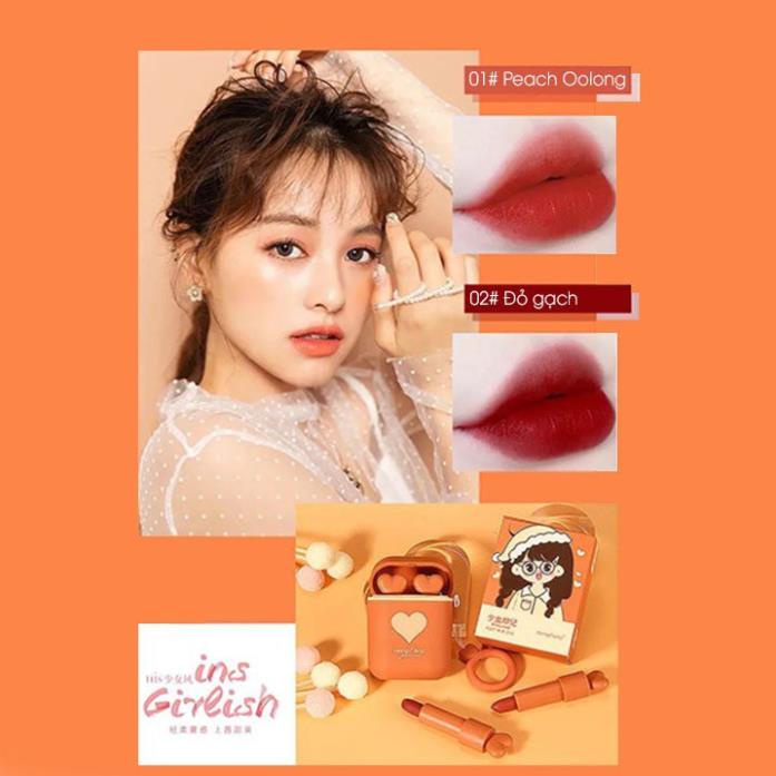 Set 2 Thỏi Son Lì HENGFANG Kiểu Dáng Dễ Thương Siêu Hot