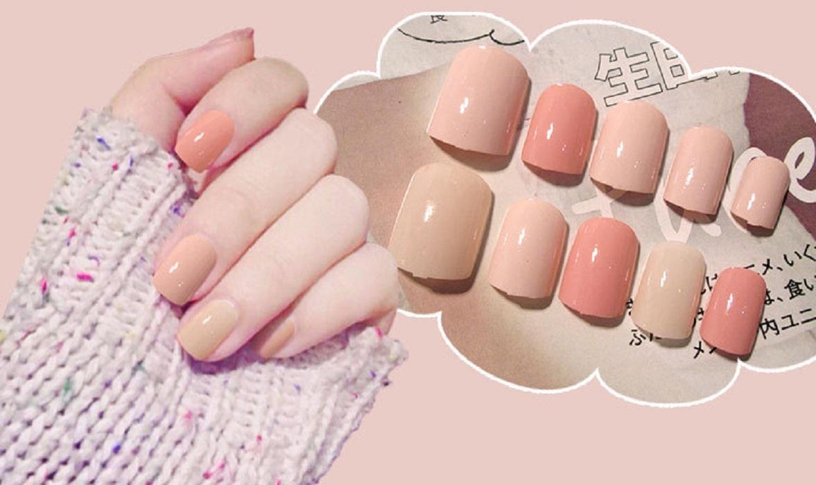 Bộ 24 móng tay giả cam nâu nhạt (kèm keo+miếng dán+dũa)