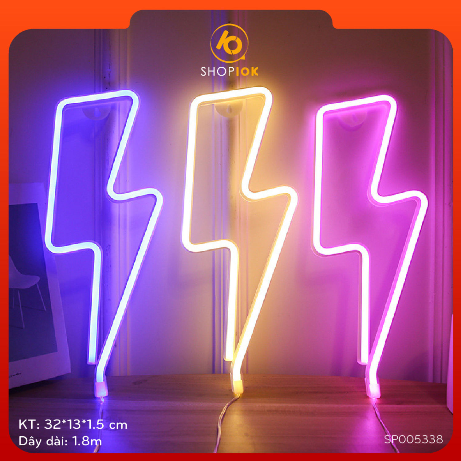 Đèn led trang trí neon light hình tia sấm chớp - sp005338