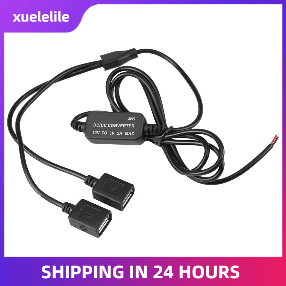 Zonejoy Bộ chuyển đổi điện áp DC-DC 12V sang 5V 3A với đầu USB kép sử dụng cho máy nghe nhạc stereo cho xe ô tô/radio/màn hình LED/quạt điện/động cơ - INTL