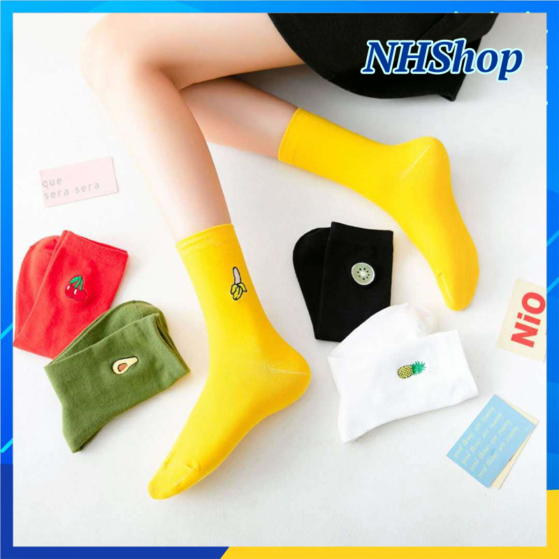 [HCM]Vớ nữ cổ cao cute Trái cây bốn mùa TƯƠI TẮN - Tất nữ cổ cao - NHShop
