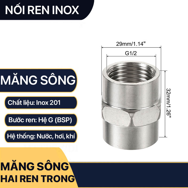 Nối ren trong inox 21, đầu nối ren trong inox 201 21
