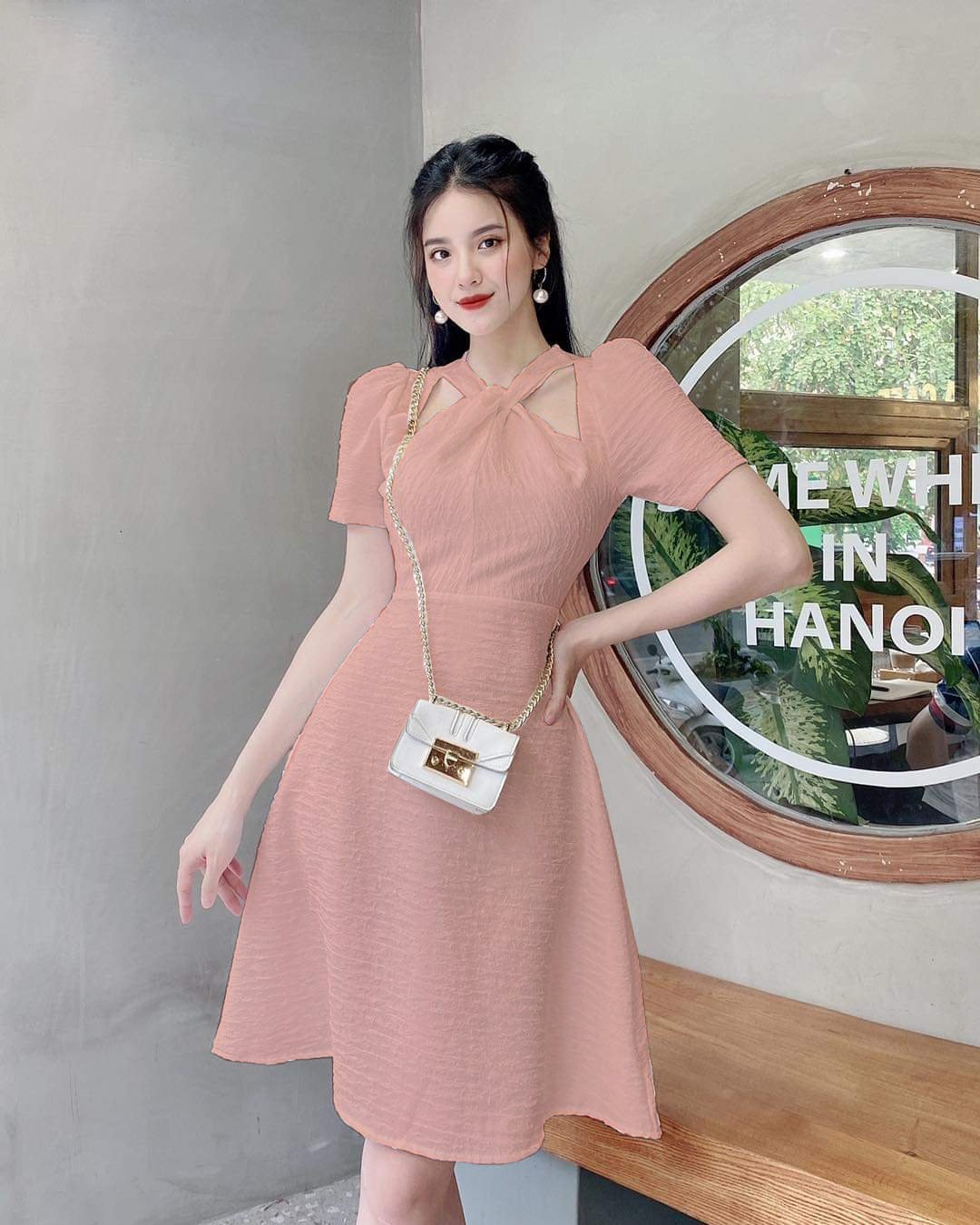 Đầm Xoắn Cổ Dáng Xòe Dài Siêu Xinh