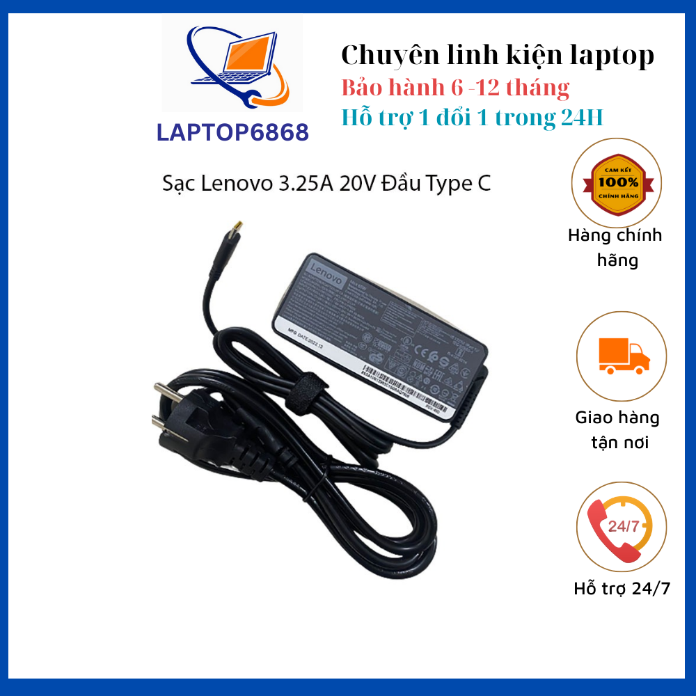 Sạc laptop lenovo thinkpad chân type c cho dòng máy x280 x380 x390 l390 e480 e490 e580 t480 t480s t490 t490s t495s t580 zin
