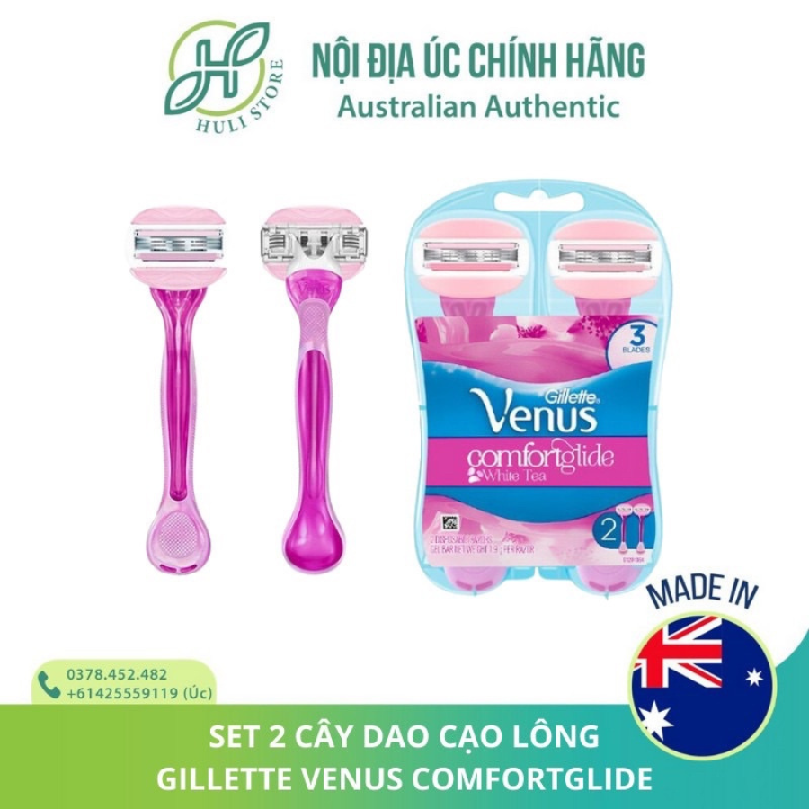 Set 2 cây dao cạo lông đầu thanh bơ Gillette Venus Comfort Glide Comfort White Tea