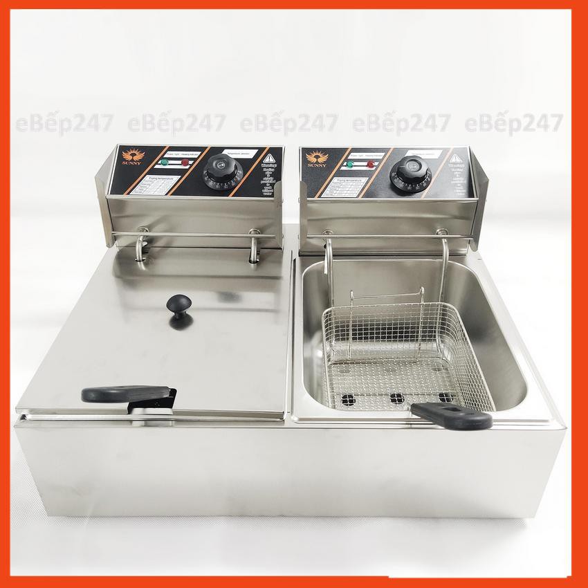 Bếp chiên nhúng điện đôi SUNNY Cao cấp, Siêu bền hàng Chính hãng, Bảo hành 1 năm, bảo trì trọn đời, tặng kẹp gắp 50k - eBếp247