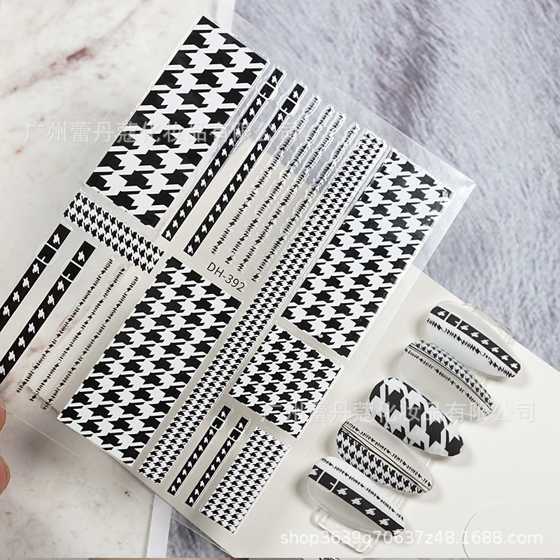 Sticker 3D Sọc Caro Nanh Sói | Hình Dán Móng Tay