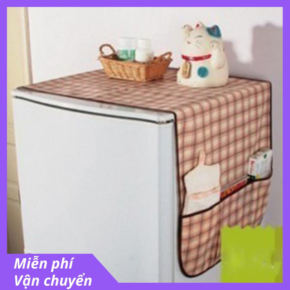 Tấm khăn phủ tủ lạnh chống bẩn tủ lạnh bằng vải không dệt cao cấp – có nhiều túi để đồ - trang trí nhà bếp