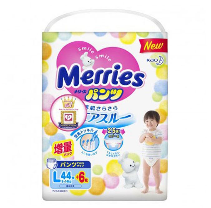 [Tặng 6 MIẾNG] Tã/Bỉm Quần MERRIES Nội Địa Nhật L50 (44+6)