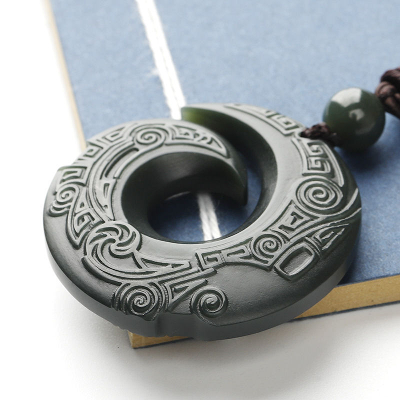 Jadeware Bích Hetian Shangpin ngọc ngọc mặt dây chuyền tiền mặt chu kỳ chạy an toàn Khóa Ngọc Mặt dây chuyền cho nam và ZNQB