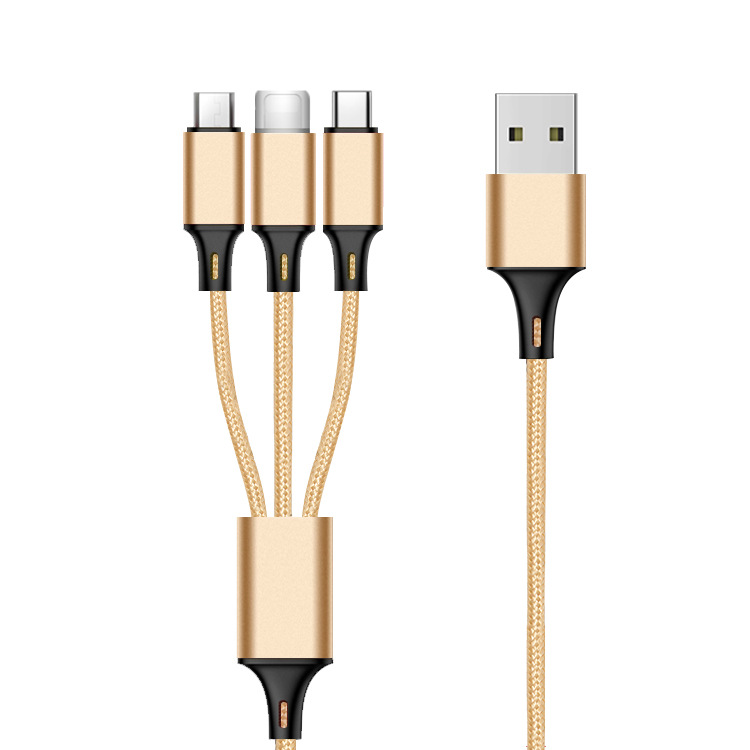 Cáp Sạc 3 Đầu Dây Dù - Sạc Cùng Lúc 3 Chân Type-C iPhone Android