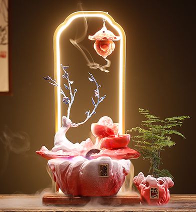 Thác khói trầm hương phong thủy, tượng hươu xanh cao cấp - Để bàn trang trí đem lại may mắn, tài lộc