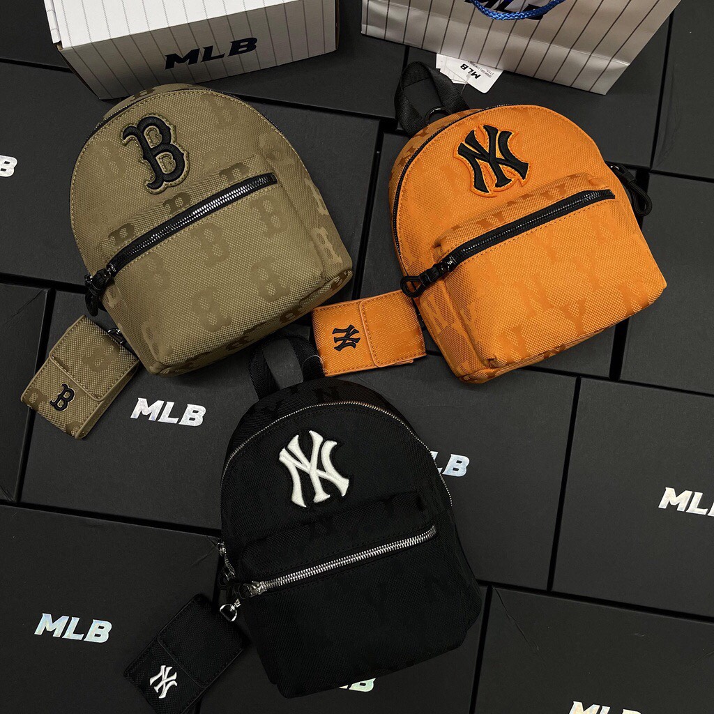 Balo Mini MLB NY Monogram Nylon Jacquard Backpack xuất dư Full Tag Mac