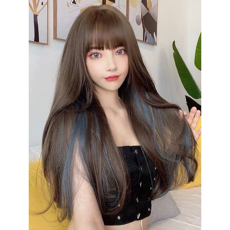 Tóc giả line xanh❤️FREESHIP❤️nguyên đầu xoăn nhẹ đuôi line xanh
