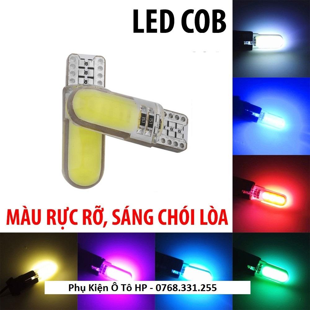 Bộ 02 Bóng LED T10 Đèn Demi, Xi Nhan (Chọn Màu) Chân T10 - 12 chip COB Siêu Sáng Cho Xe Máy Ô Tô