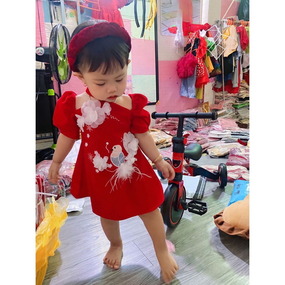 Sale váy nhung đỏ bé gái siêu xinh size 10-18kg