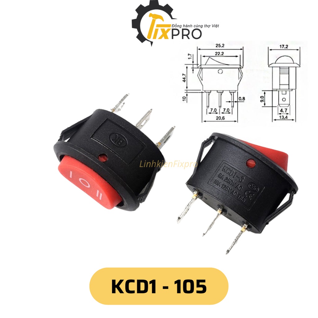 Công tắc bập bênh tròn kcd1-105 6a 250v 3 chân 3 chế độ có đèn 20mm