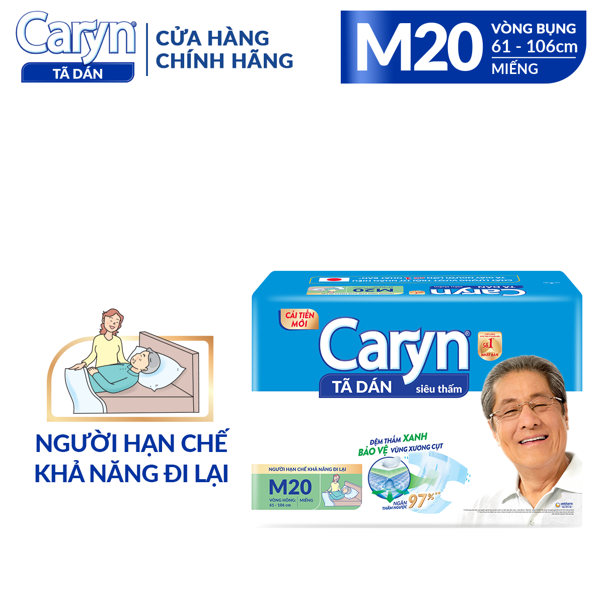 BÁO GIÁ TÃ GIẤY NGƯỜI LỚN CARYN 10 MIẾNG (SIZE M-L) | Shopee Lazada Sendo Tiki mới nhất 12 Tã Dán Người Lớn Caryn Siêu Thấm Size M - 20 Miếng Gói Đại Dành Cho Người Hạn Chế Khả Năng Đi Lại