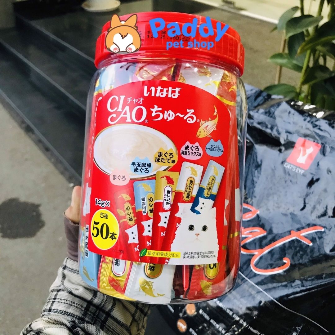 [Hộp 50 tuýp] Súp Thưởng Mèo Ciao Churu Mix Nhiều Vị