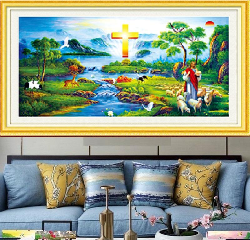 Tranh đính đá mẫu mới chúa jesu chăn cừu-kt: 120x65 giá rẻ