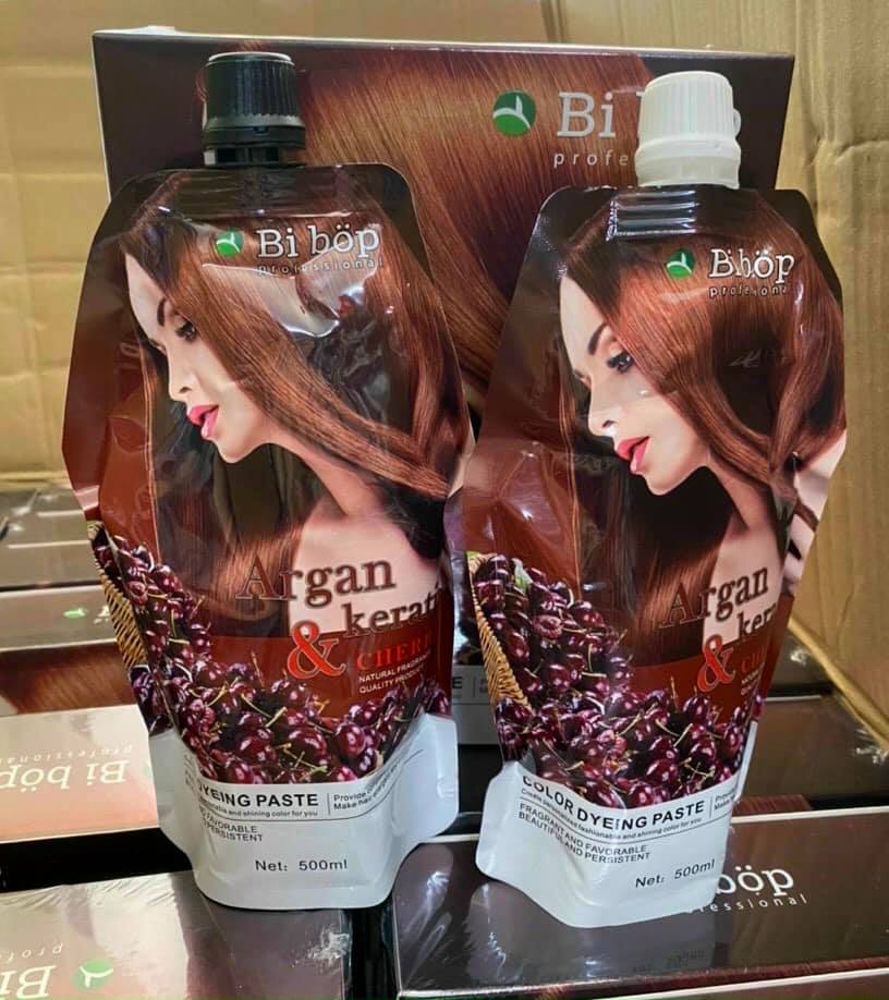 BIBOP - Nhuộm Đen ( Nâu ) Tóc Bạc BIBop , Ăn Bạc Ít Dính Da Đầu 500ml*2 [ Chính Hãng ]