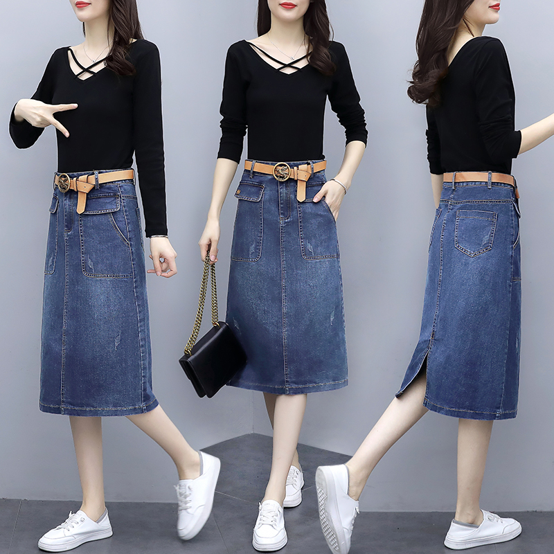 Chân váy jean chữ a form dài quảng châu cv179