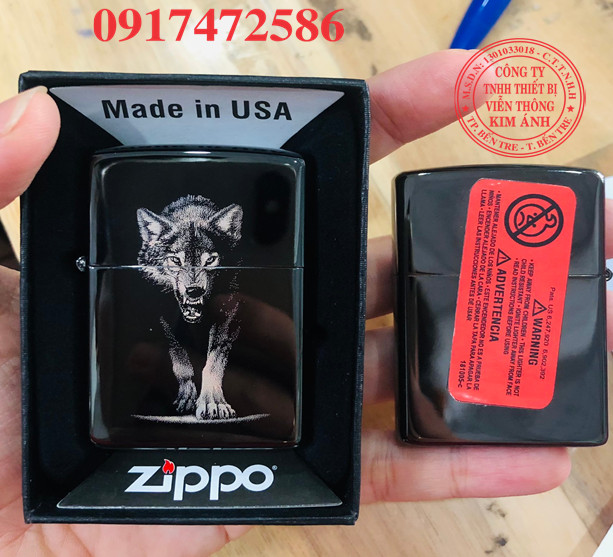 Bật lửa zippo chó sói đen bóng